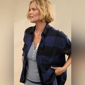 Aerie Anytime Fave Flannel and Black Plaid Shirt Size Small Oversized